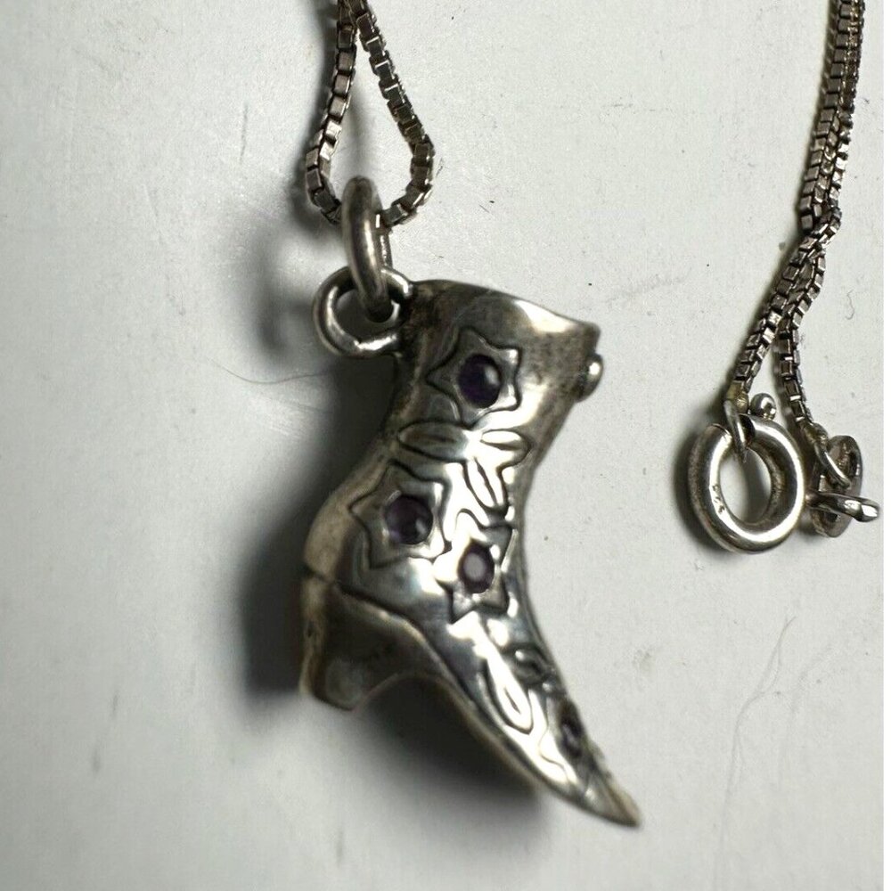 925 Italian 18” Sterling Silver Chain with Boot With Flowers And Purple Stones